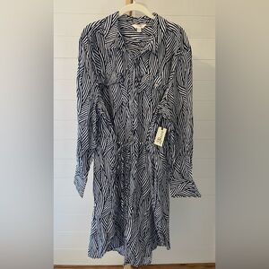 Terra & Sky Plus Size Navy Blue Stripe Mini‎ Shirt Dress